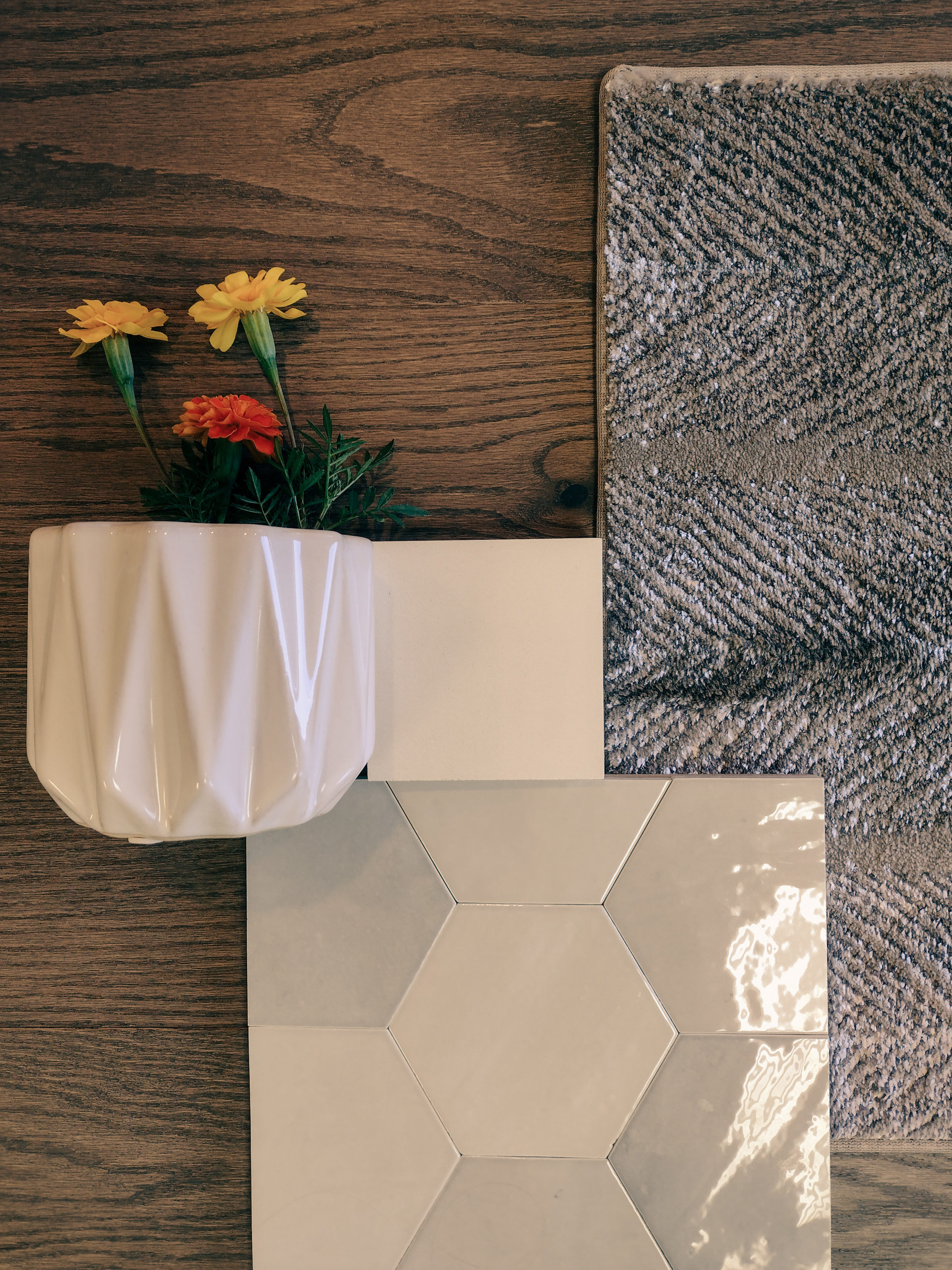 Hexagon tile, hardwood, custom rug